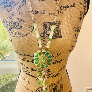 Beautiful Green & Pink Beads Multi Color Necklace. One of a kind